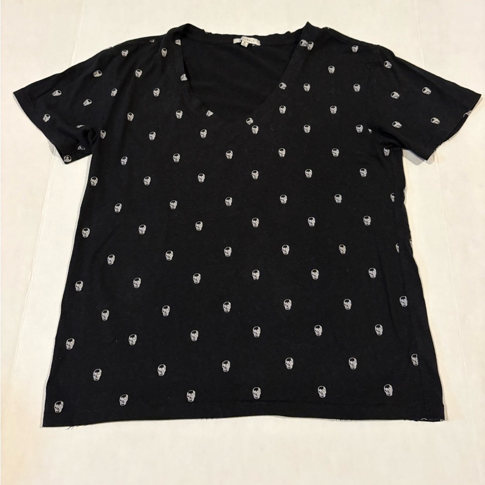 Z Supply Black V-neck T-Shirt with Skull Pattern